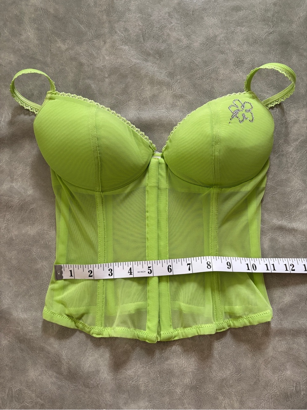 Y2K Lasenza Lime Green Cyber Coquette Baddie Corset Bustier Mesh Bra Top - Picture 15 of 16